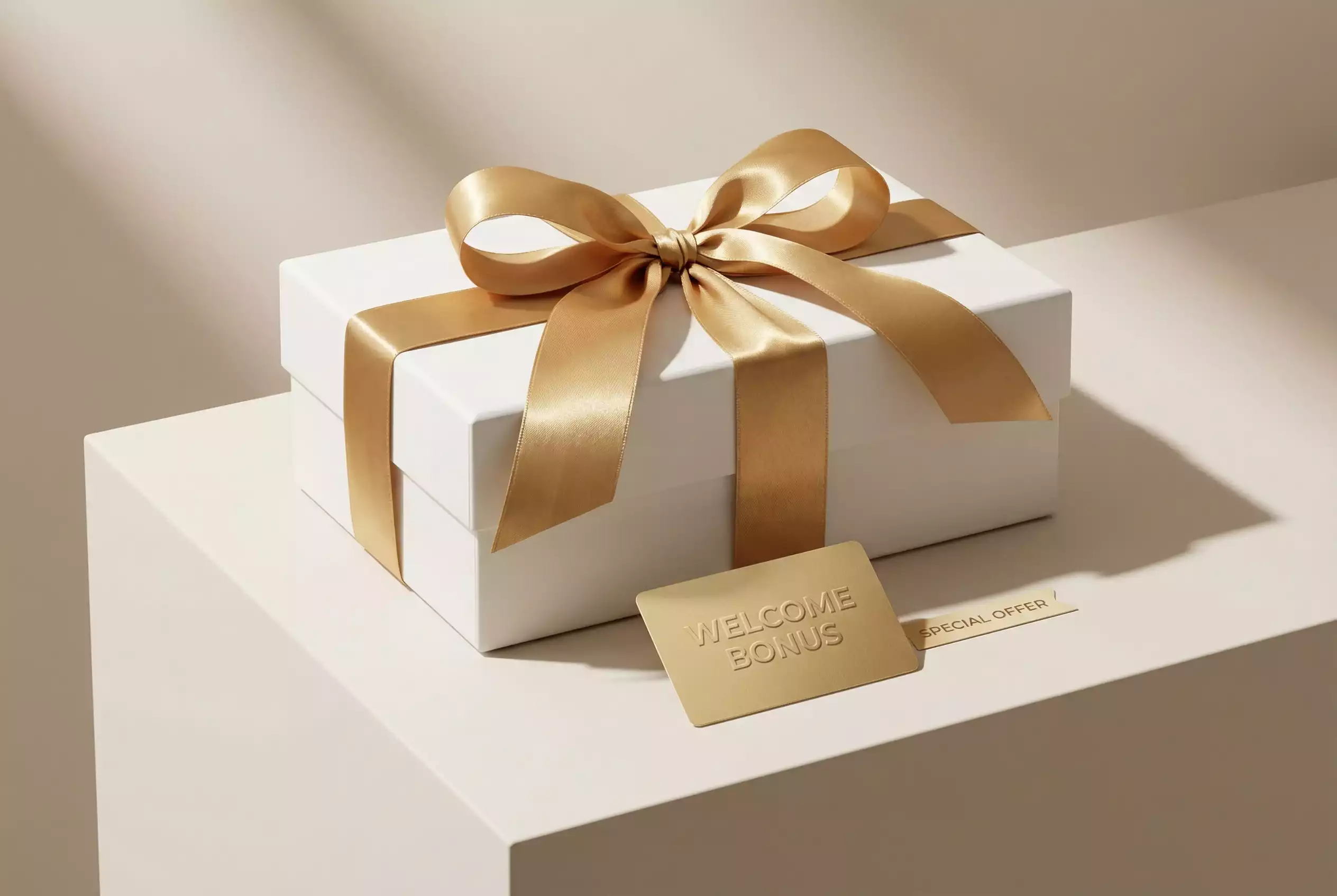 Geschenkbox mit Bonusband symbolisiert Willkommensbonus