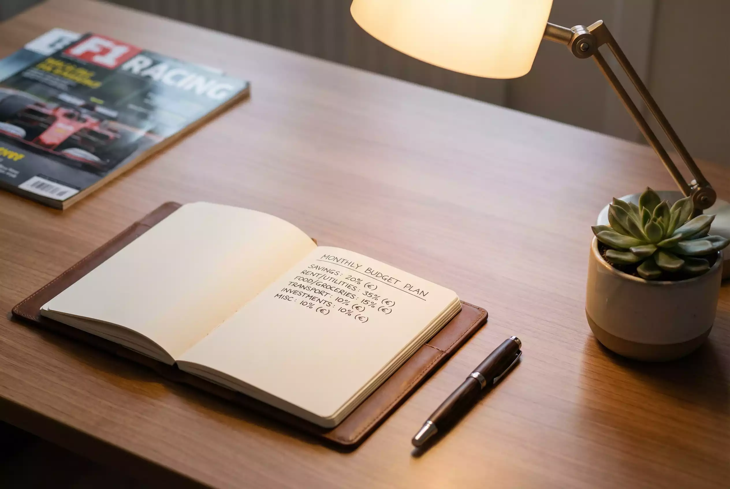 Notizblock mit Budget-Planung und Euro-Symbol