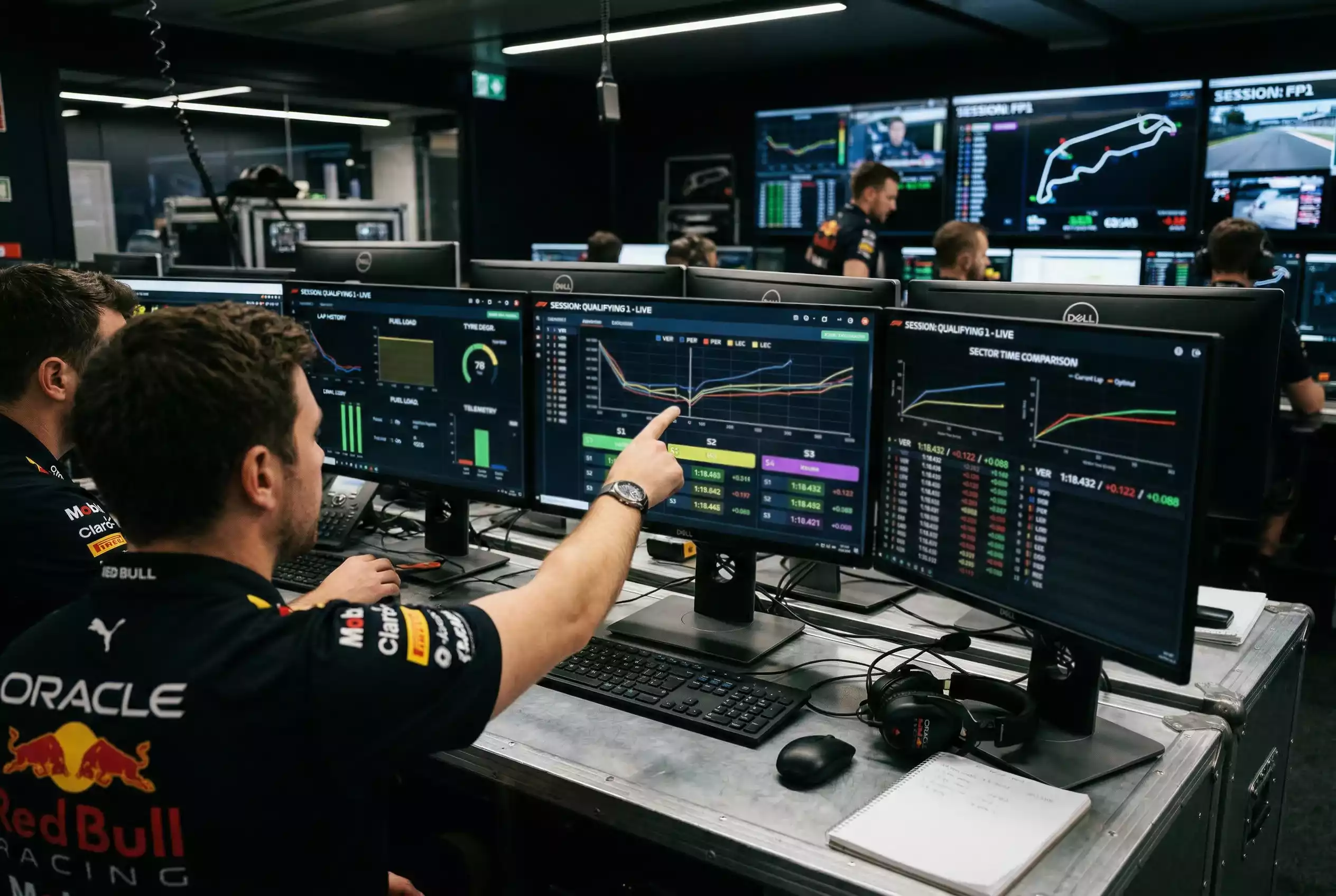 Formel 1 Sektorzeiten und Telemetrie-Daten auf Bildschirmen