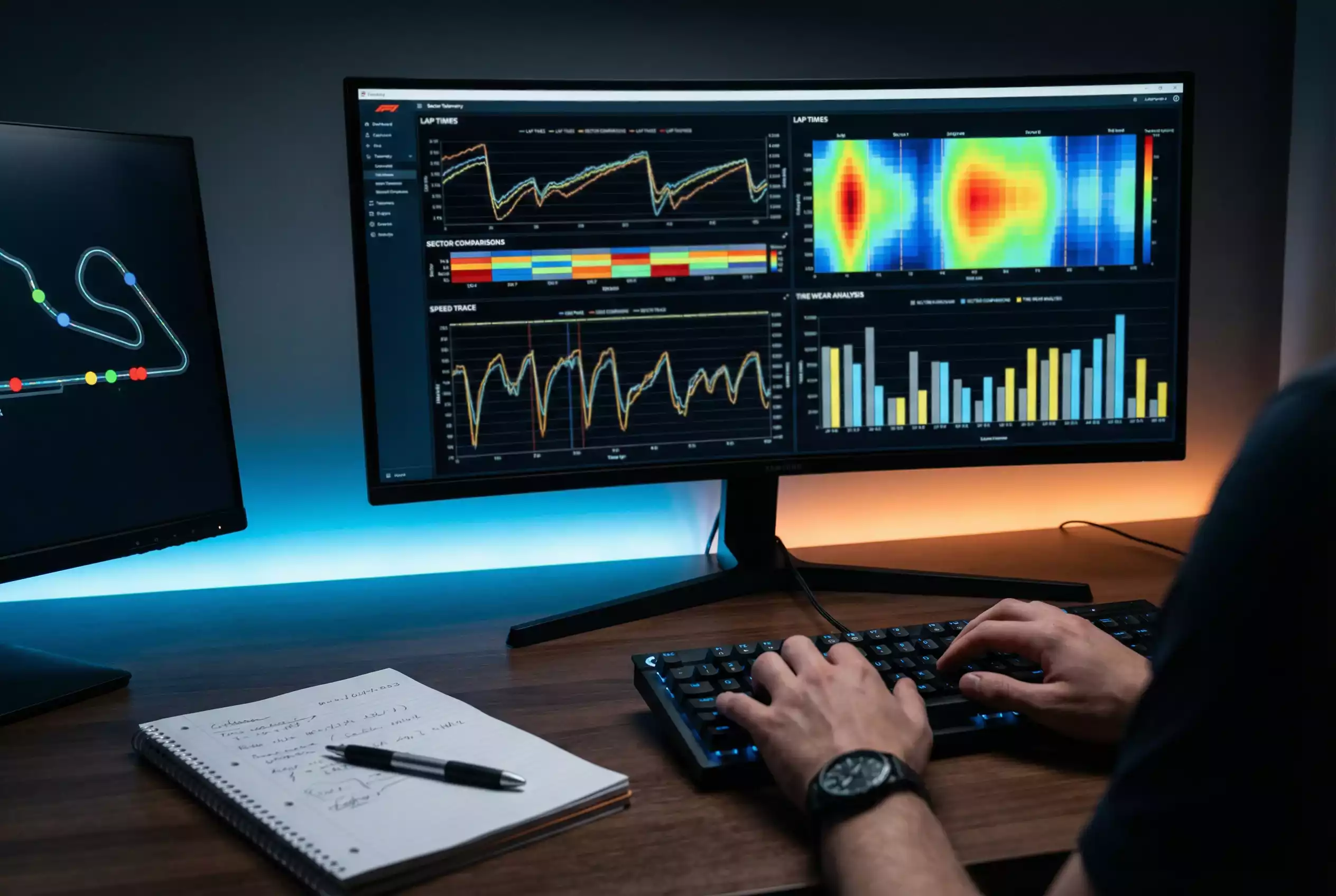 Telemetriedaten und Rundenzeiten auf einem Monitor