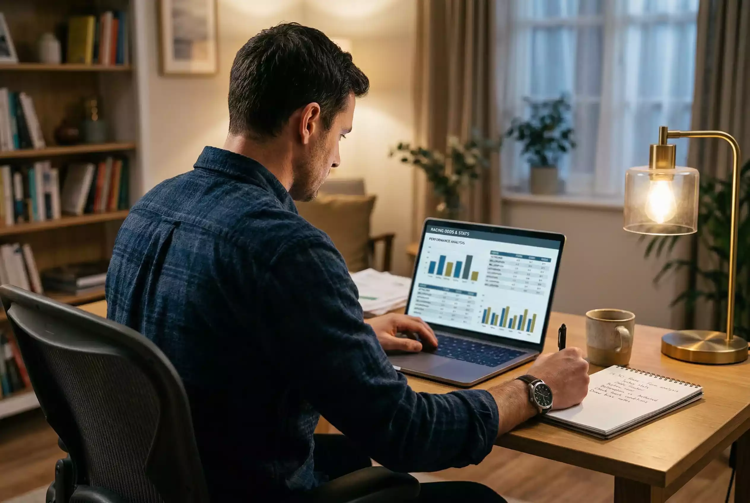 Person analysiert F1 Qualifying Wettmärkte und Quoten am Laptop