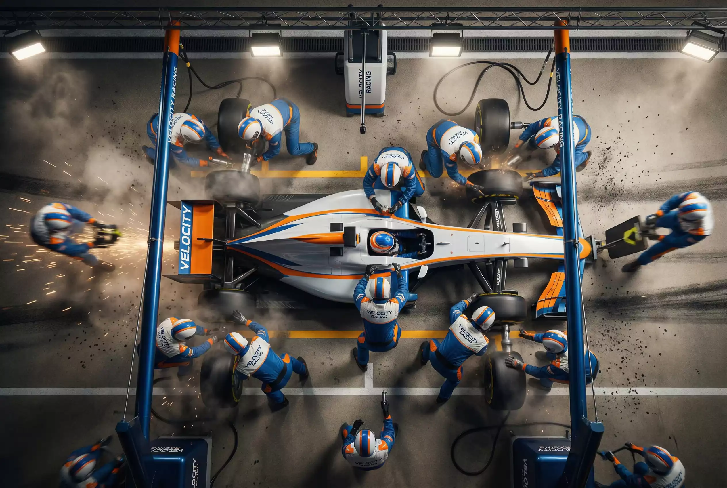 Formel 1 Boxenstopp mit Teamarbeit